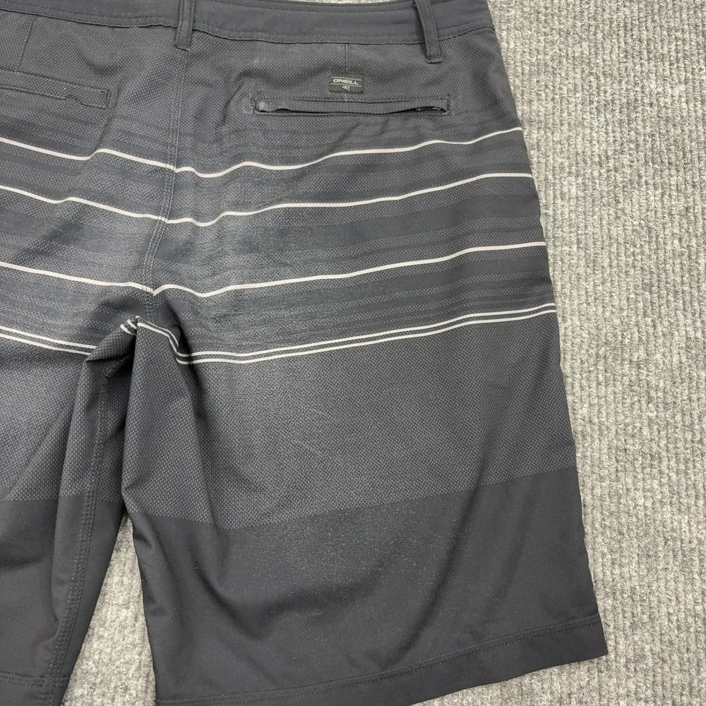 ONeill‎ Shorts Mens 38 Black Polyester Striped Hybrid Boardshorts Surf Casual